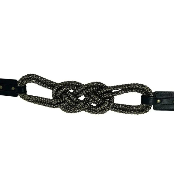 Womens Black & bronze gold chunky metal knot stretch belt avant garde size small - Picture 8 of 8